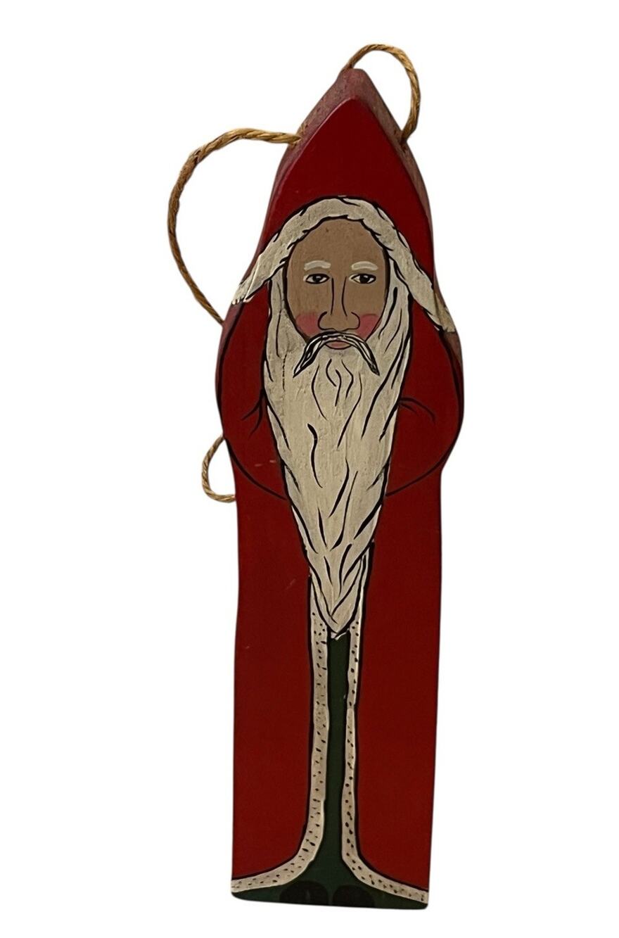 Folk Art Primitive Santa Claus Vintage Handpainted Wooden Christmas Figure